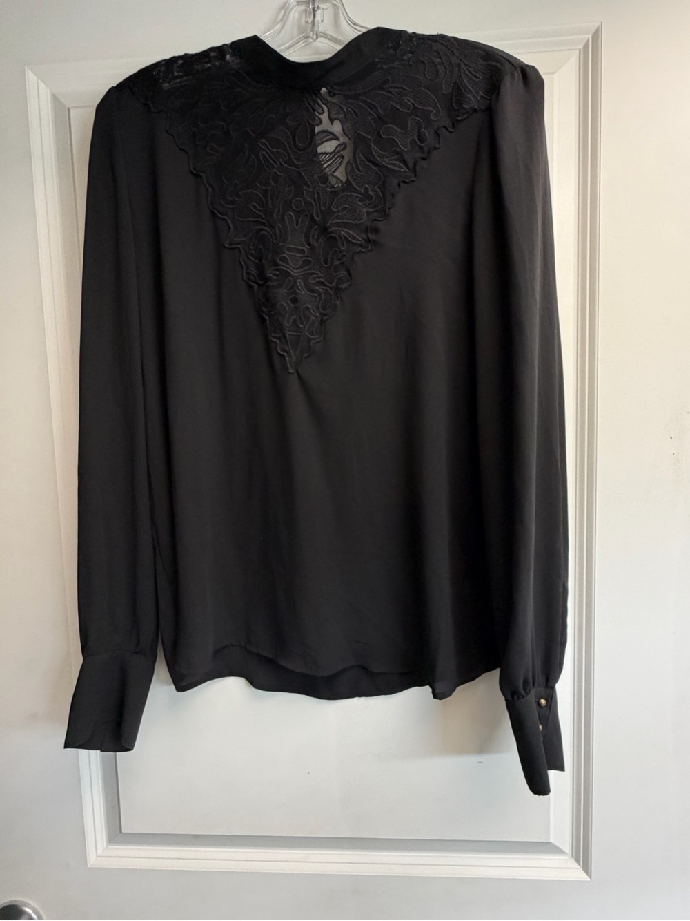 Forever 21 Black Lace-Yoke Long Sleeve Blouse